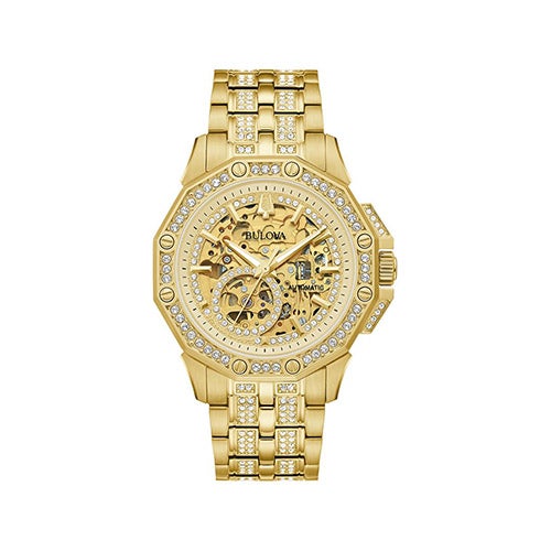 Mens Octava Automatic Gold-Tone Crystal Watch Skeleton Dial_0