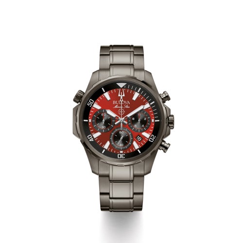 Men's Marine Star Gray IP Stainless Steel Watch, Red Dial_0