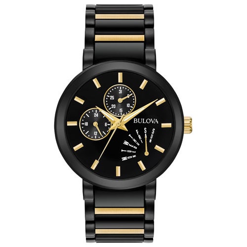 Mens Classic Black Ion-Plated Stainless Steel Watch Black/Gold Dial_0