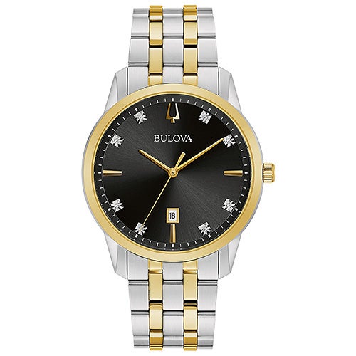 Mens Sutton Silver & Gold Crystal Stainless Steel Watch Black Dial_0