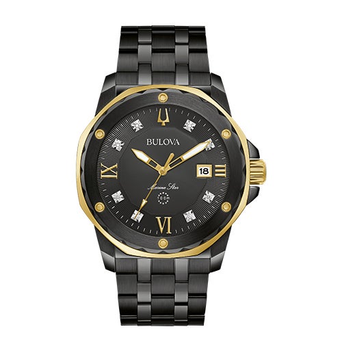 Men's Marine Star Black Ion-Plated Stainless Steel Diamond Watch, Black Dial_0