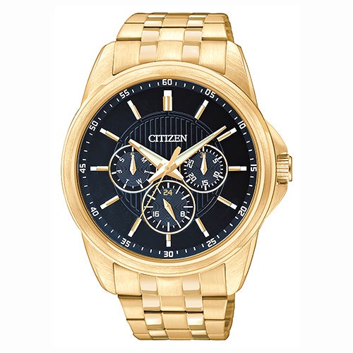 Mens Gold-Tone Stainless Steel Chronograph Watch Black Dial_0