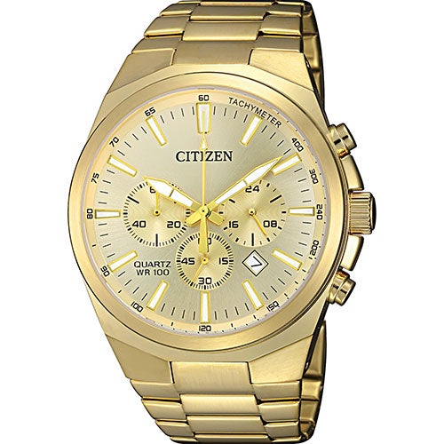 Mens Quartz Gold Stainless Steel Multi-Dial Watch Gold Dial_0