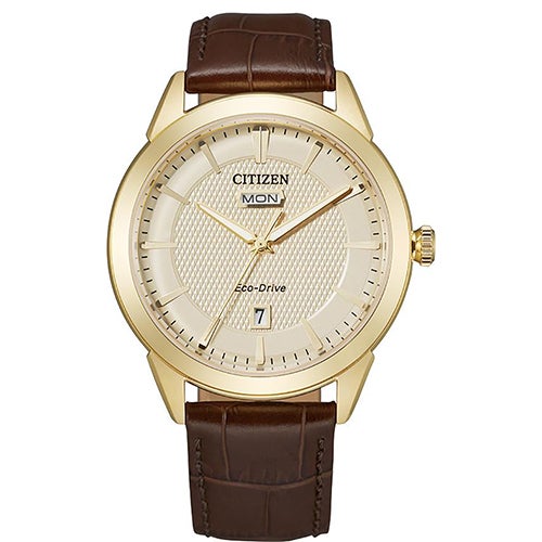 Mens Corso Eco-Drive Ash Brown Leather Strap Watch Champagne Dial_0
