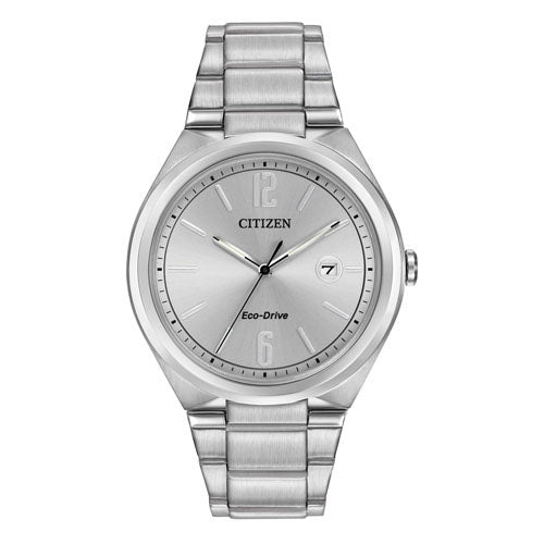 Mens Corporate Exclusive Eco-Drive Silver Stainless Steel Watch Silver Dial_0