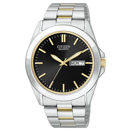 Mens Two Tone Stainless Steel Watch with Black Dial_0