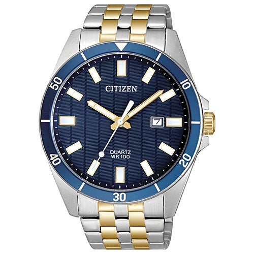 Mens Quartz Two-Tone Stainless Steel Watch Navy Dial_0