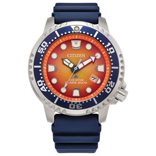 Men's Promaster Dive Eco-Drive Blue Polyurethane Strap Watch, Orange Dial_0