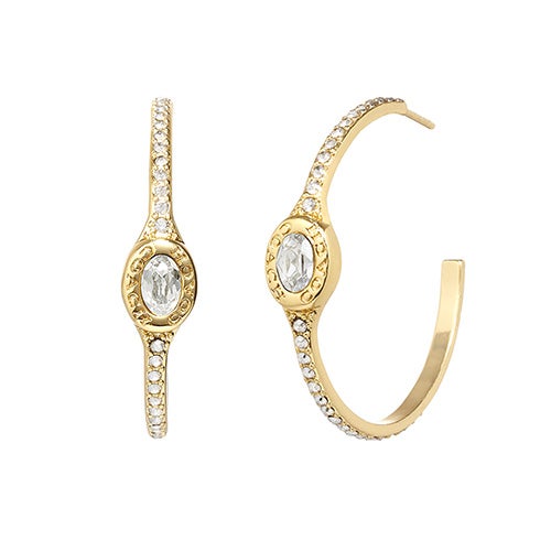Signature Logo Pave Hoop Earrings Gold_0