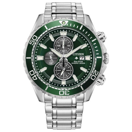 Men's Promaster Dive Eco-Drive Silver-Tone Stainless Steel Watch, Green Dial_0