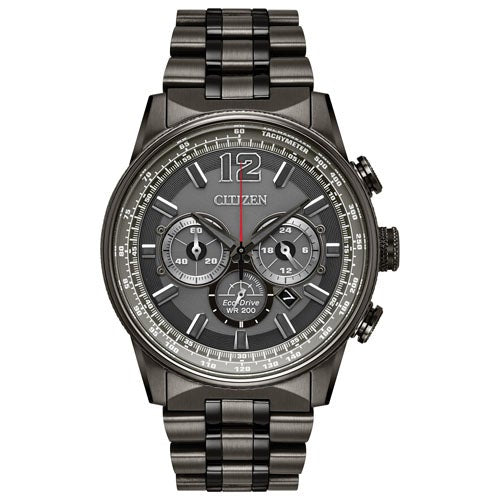 Mens Nighthawk Eco-Drive Granite Ion-Plated Chronograph Watch Gray Dial_0