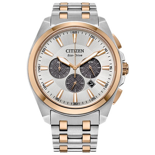 Men's Peyten Eco-Drive Chronograph Two-Tone Stainless Steel Watch, Silver Dial_0
