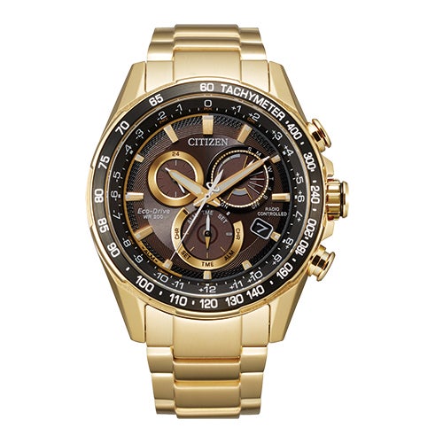 Men's PCAT Atomic Eco-Drive Gold-Tone Stainless Steel Watch, Black Dial_0