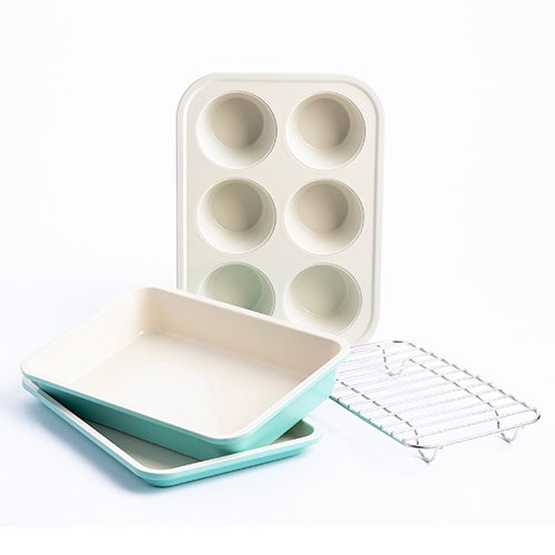 4pc Healthy Ceramic Nonstick Toaster Oven Bakeware Set Turquoise_0
