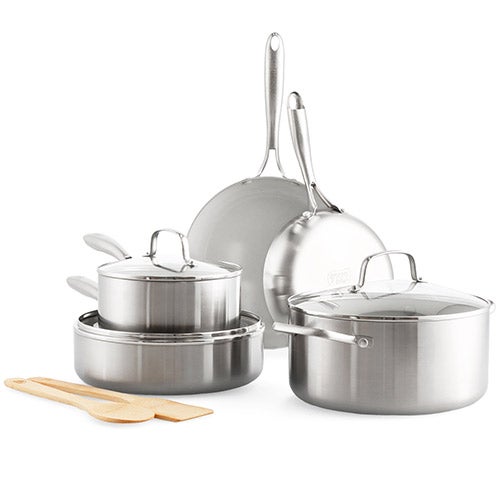 10pc 3-Ply Stainless Steel Pro Nonstick Cookware Set_0