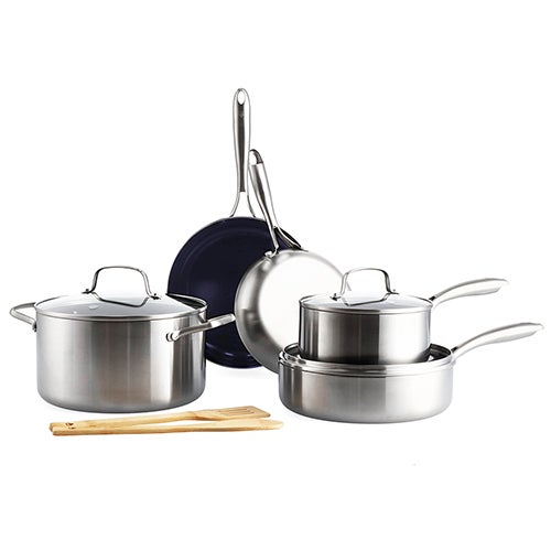 3-Ply Stainless Clad Pro 10pc Ceramic Nonstick Cookware Set_0