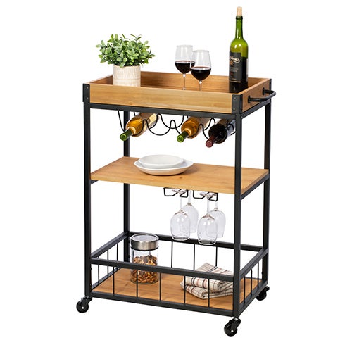 Industrial Rolling Bar Cart w/ Removable Serving Tray_0
