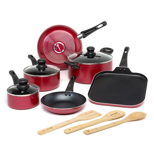 12pc Easy Clean Nonstick Cookware Set Red_0