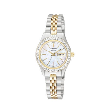 Womens Two Tone Stainless Steel Watch with Crystal Bezel_0