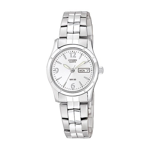 Ladies Quartz Silver-Tone Stainless Steel Watch Silver Dial_0