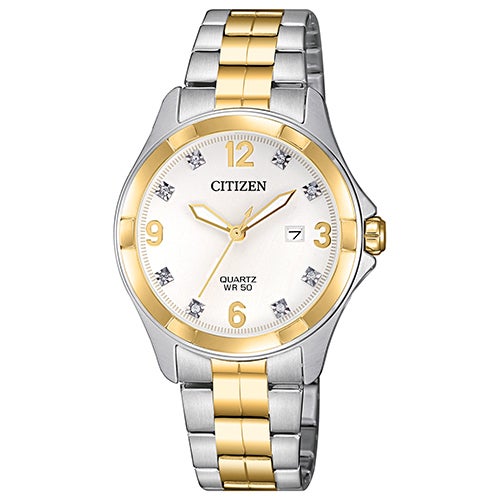 Ladies Dress Crystal Two-Tone Stainless Steel Watch White Dial_0