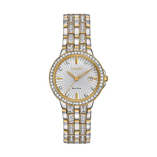 Ladies Eco-Drive Silhouette Crystal Watch Two-Tone Dial_0