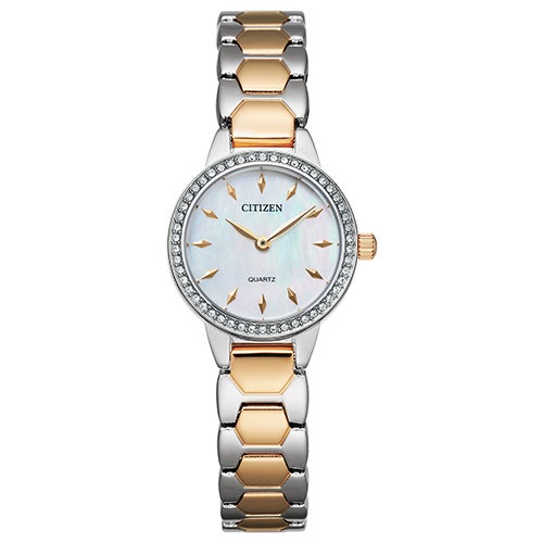 Ladies Quartz Two-Tone Crystal Watch Mother-of-Pearl Dial_0