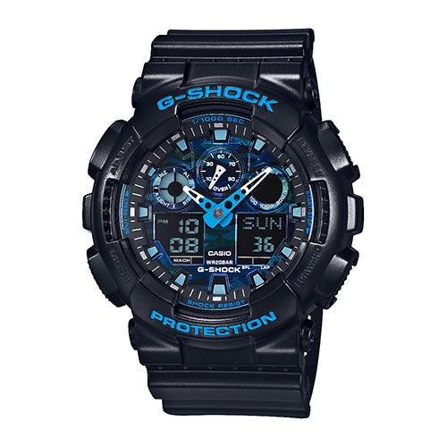 Mens G-Shock Ana-Digi Black Resin Watch Blue Camouflage Dial_0