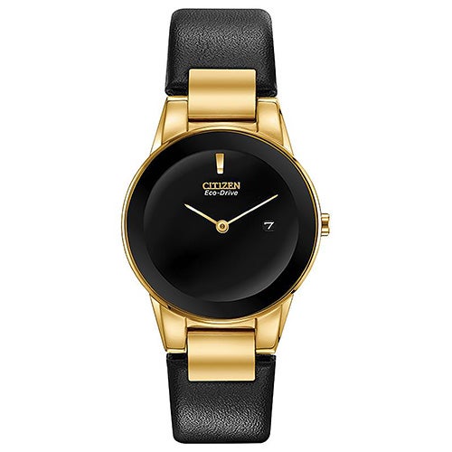 Ladies Axiom Eco-Drive Gold & Black Leather Strap Watch Black Dial_0