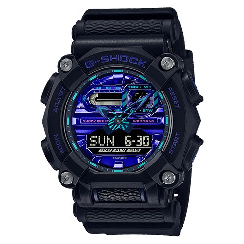 Mens G-Shock Virtual Reality Black Resin Watch Blue Violet Dial_0