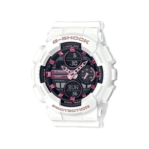Ladies Compact G-Shock White Analog/Digital Resin Watch Black Dial_0