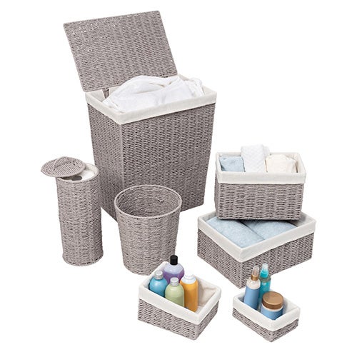 7pc Twisted Paper Rope Woven Bathroom Storage Basket Gray_0