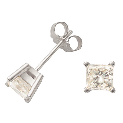 White Gold Princess Cut Diamond Earrings_0