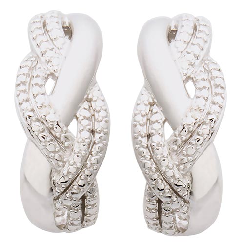 Twist Diamond Earrings with 14k White Gold_0