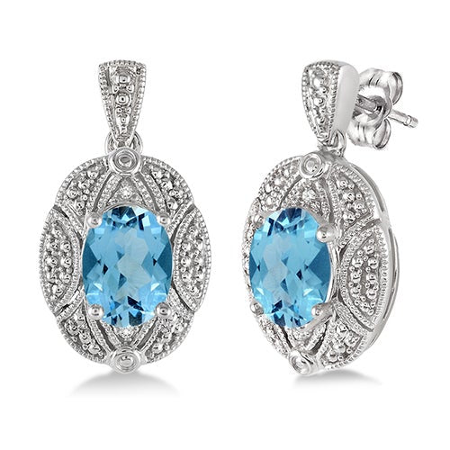 Blue Topaz & Diamond Oval Earrings_0