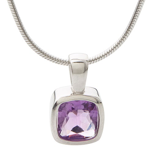 Purple Amethyst Necklace w/ Stainless Steel Chain_0