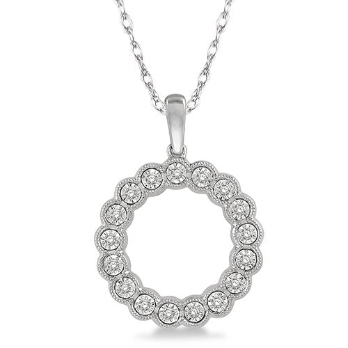 Circle Diamond & 10k White Gold Pendant Necklace_0