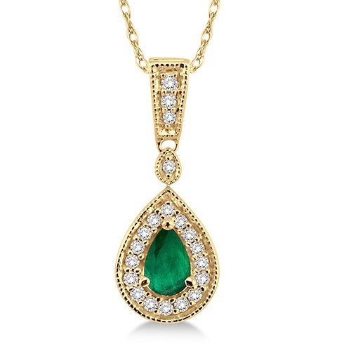 Emerald/Diamond 14k Yellow Gold Teardrop Necklace_0