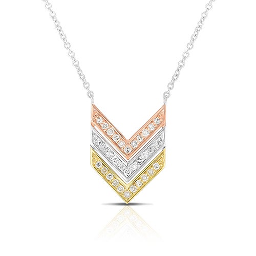 Diamond Sterling Silver Triple V Necklace w/ Yellow & Rose Gold Overlay_0