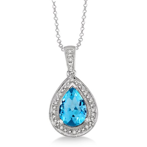 Blue Topaz & Diamond Teardrop Necklace_0