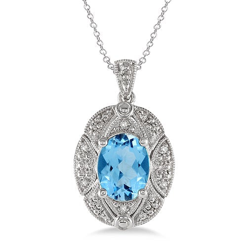 Blue Topaz & Diamond Oval Necklace_0
