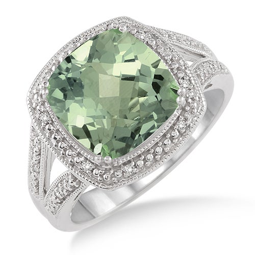 Green Amethyst & Diamond Ring Size 6_0
