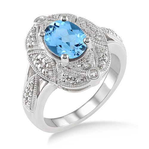 Blue Topaz & Diamond Ring Size 6_0