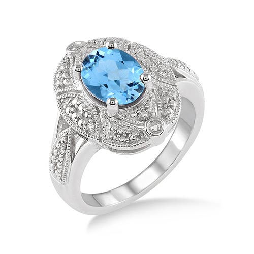 Blue Topaz & Diamond Ring Size 7_0