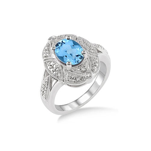 Blue Topaz & Diamond Ring Size 8_0