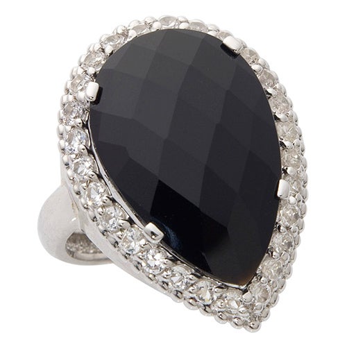 Black Onyx & White Sapphire Ring Size 6_0