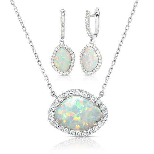Deco Opal & White Sapphire Earrings & Necklace Set_0