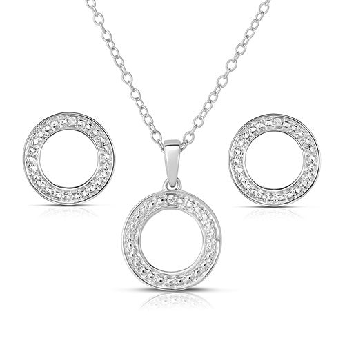 Sterling Silver .03twt Diamond Geometric Earrings & Necklace_0