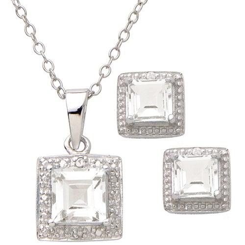 Diamond & White Topaz Earring/Necklace Set_0