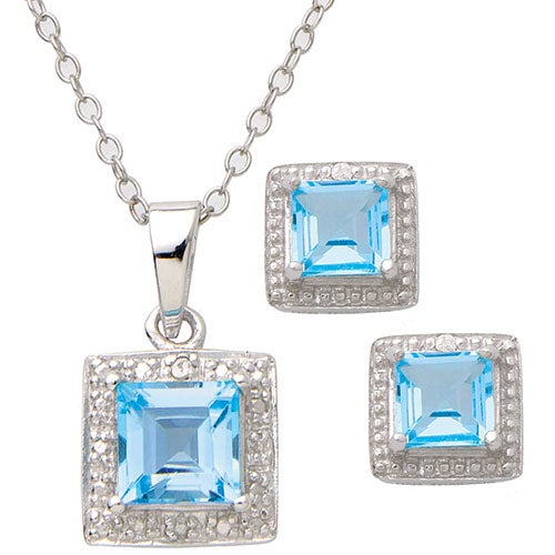 Diamond and Blue Topaz Necklace & Earring Set_0